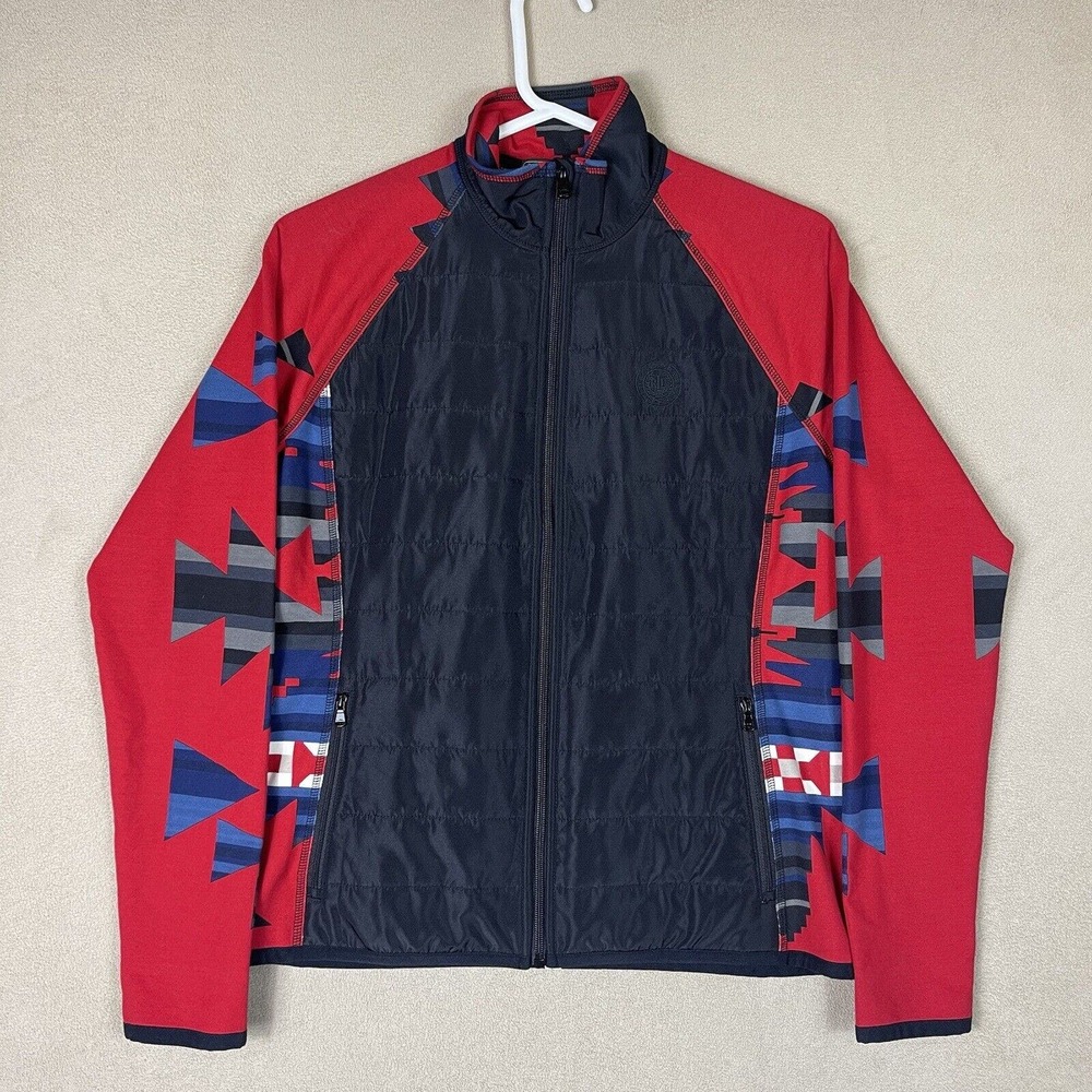 Ralph Lauren Jacket Womens Medium Black Red Activewear Aztec Southwest Full Zip